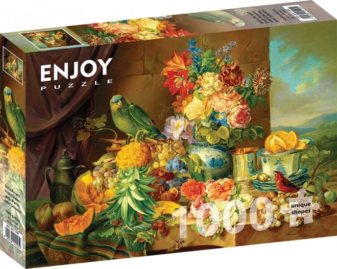 Josef Schuster Still Life with Flowers, Fruit and Parrot Jigsaw Puzzle 1000 Pieces