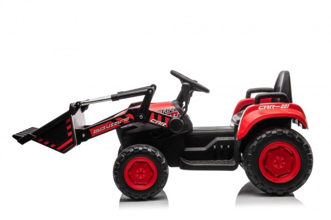 Trattore rosso per bambini con batteria ricaricabile e pala