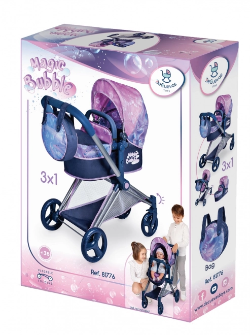 Folding Doll Stroller 3 in 1 with Bag Magic Bubble