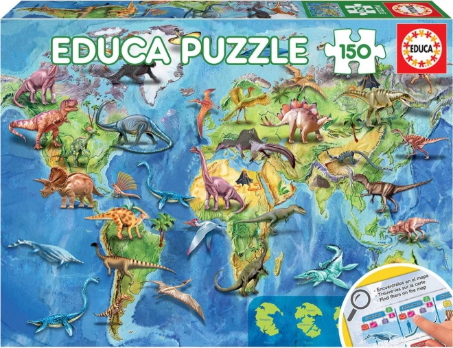 Educa World Map Puzzle with Dinosaurs 150 Pieces