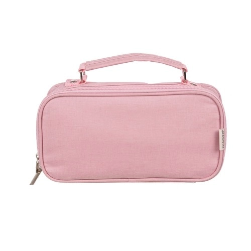 Large Pink School Pencil Case - Foldable Double Compartment