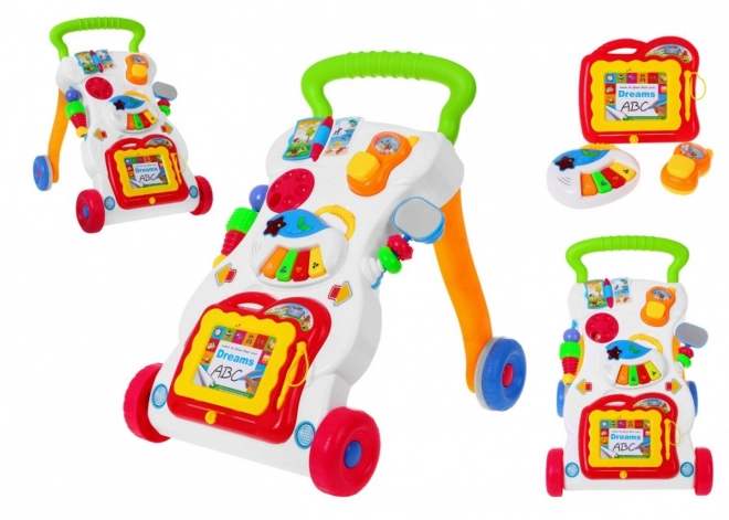 Interactive Baby Walker with Sensory Board, Piano, Drawing Board, and Toy Phone