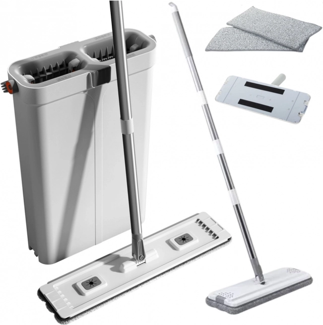 Set per la pulizia con mop piatto e secchio a doppia camera in microfibra