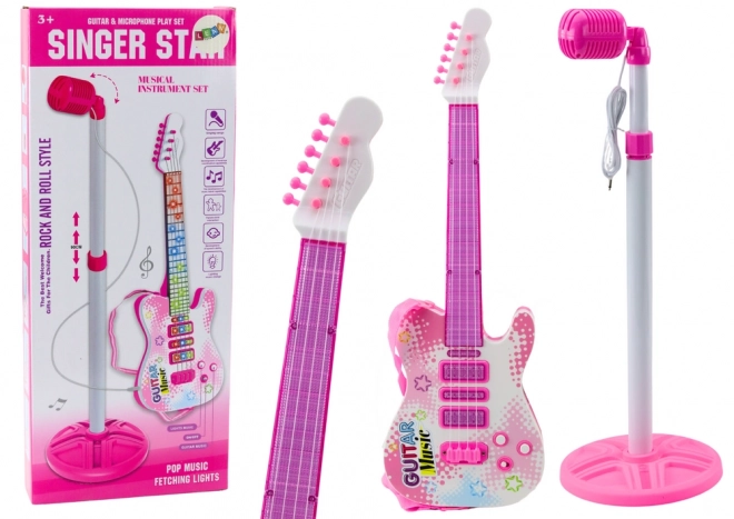 Electric Guitar Set with Stand and Microphone Pink