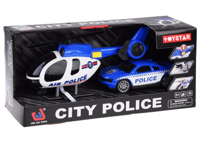 Police Vehicles Set Car and Helicopter with Lights and Sound