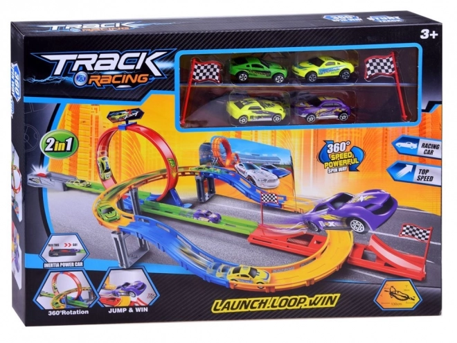 Twisting Racing Track with Launcher and Cars