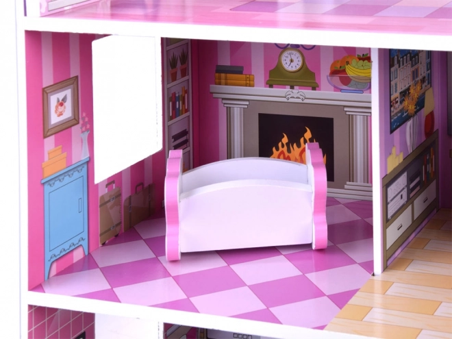 Wooden Dollhouse with Furniture and LED Lights