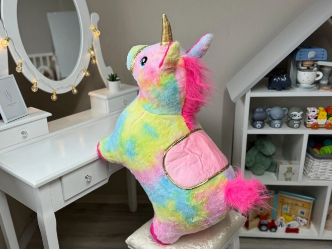 Inflatable Rainbow Unicorn Bouncer with Plush Cover and Pump