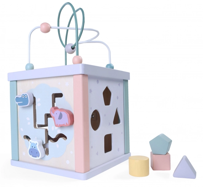 Wooden Learning Cube with Shape Sorter and Clock