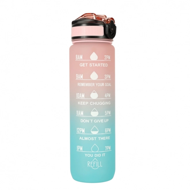 Motivational Water Bottle with Straw and Handle - 1L Pink Blue