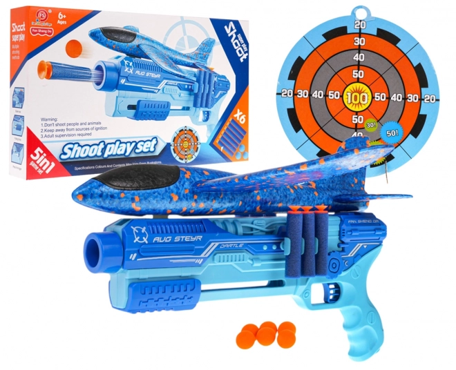 5-in-1 Blue Airplane Launcher Gun Set