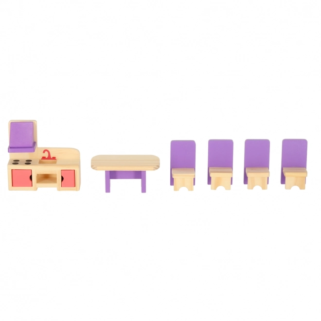 Wooden Dollhouse Furniture Set in Purple