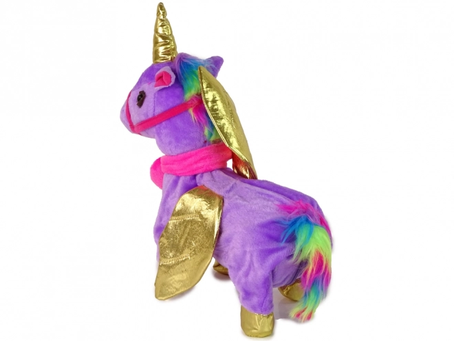 Interactive Purple Unicorn Plush with Gold Wings