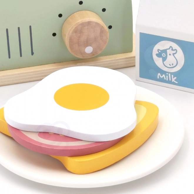 Dřevěný toster pastelový snídaňový set od Tooky Toy
