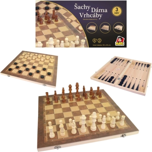 MaDe Drvene Šahovske figure, Dama i Backgammon 29x29 cm