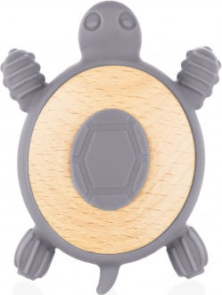 Silicone wooden teether Turtle, Dove Grey