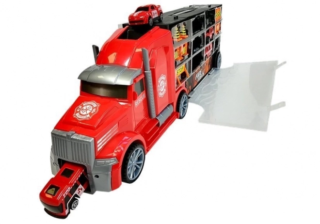 Fire Truck Sorter Suitcase with Cars and Helicopter