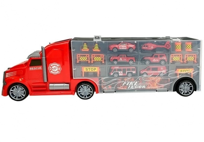 Fire Truck Sorter Suitcase with Cars and Helicopter