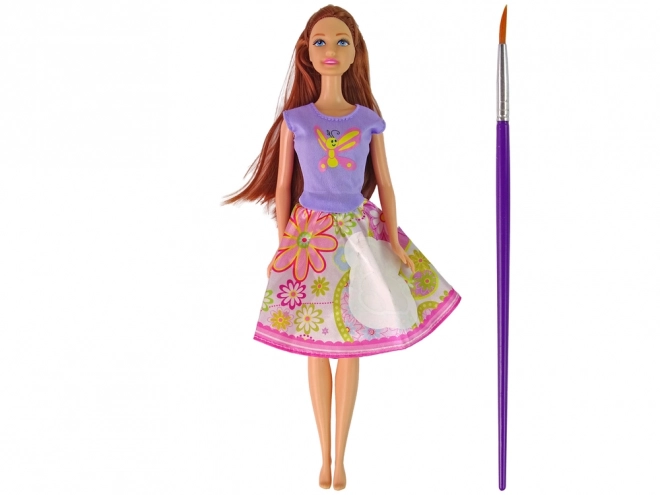 Doll with Long Hair and Dress Painting Set