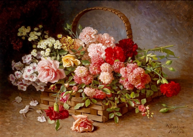 Enjoy puzzle basket of roses and carnations 1000 pieces