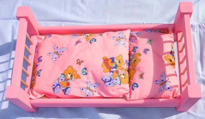 Wooden Doll Bed Pink Large