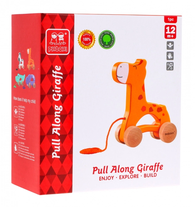 Wooden Giraffe Pull Along Toy for Kids 12m+