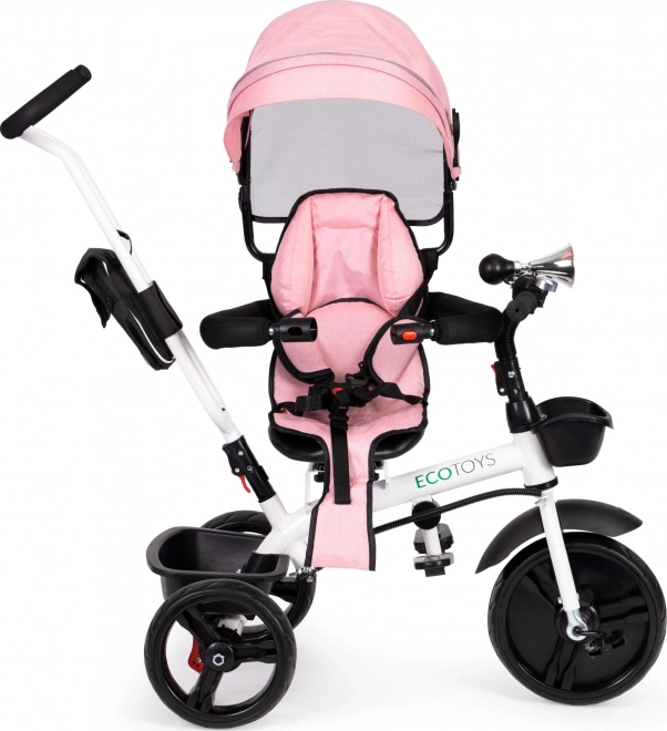 Pink ecotoys tricycle stroller with 360° swivel seat