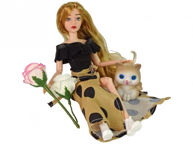 Doll Emily with Kitten and Roses Long Hair