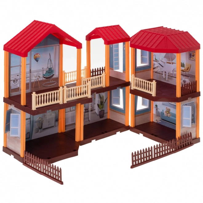 Doll House Villa with Red Roof, Lighting & Furniture Set