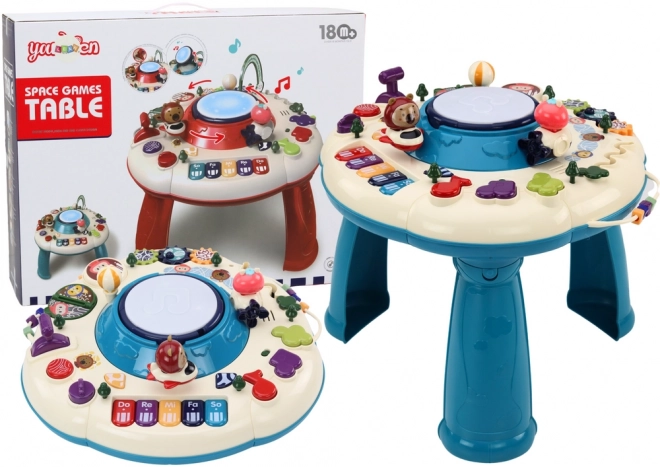 Interactive Educational Table with Piano and Drum - Blue