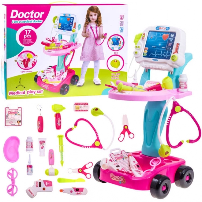 Doctor's Toy Set with Medical Trolley for Children – pink