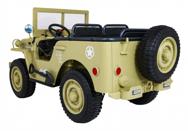 Retro vojenské auto pro 3 děti Matcha + pohon 4x4 + úložné prostory + EVA + pomalý start + MP3 LED