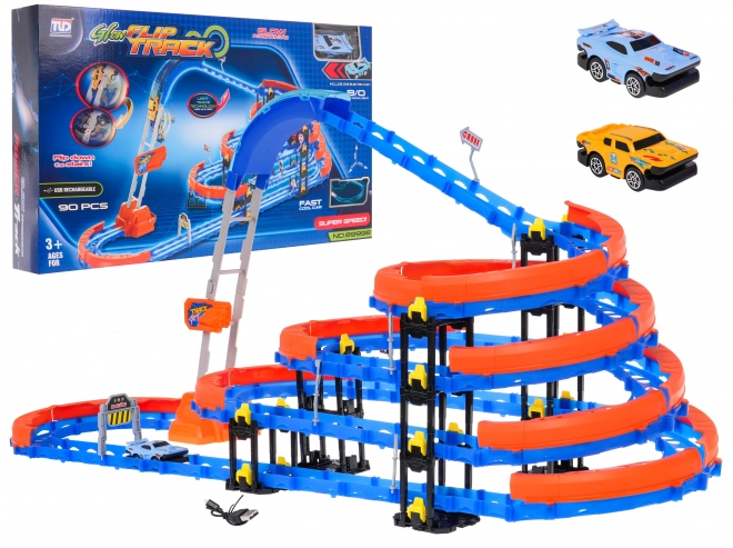 Racing Track Set with Ladder and LED Car for Kids 3+