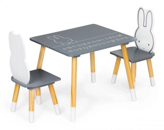 Ecotoys Kids Wooden Table With Two Chairs Bunny