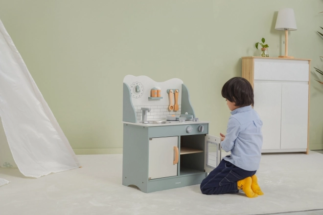 Wooden Green and White Play Kitchen