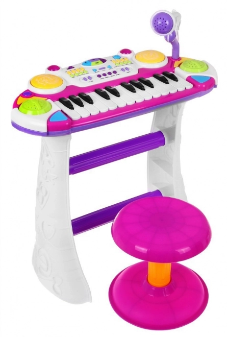 Pink Kids Musical Set with Keyboard, Drums, and Microphone