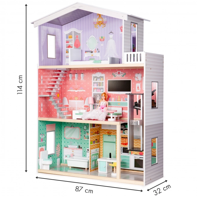 Large Wooden Dollhouse with Movable Elevator by Ecotoys