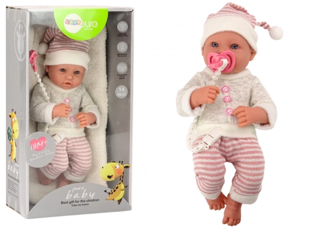 Baby Doll with Pink Striped Sweater and Dummy