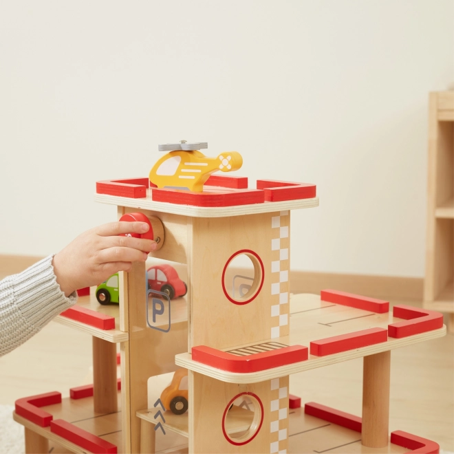 Wooden Parking Garage Set with Elevator