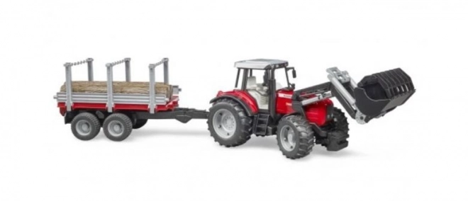 Bruder Massey Ferguson Tractor with Front Loader and Log Trailer