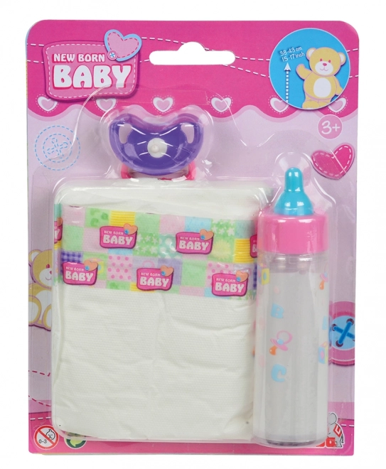 New Born Baby Set With Bottle, Pacifier, And Diaper