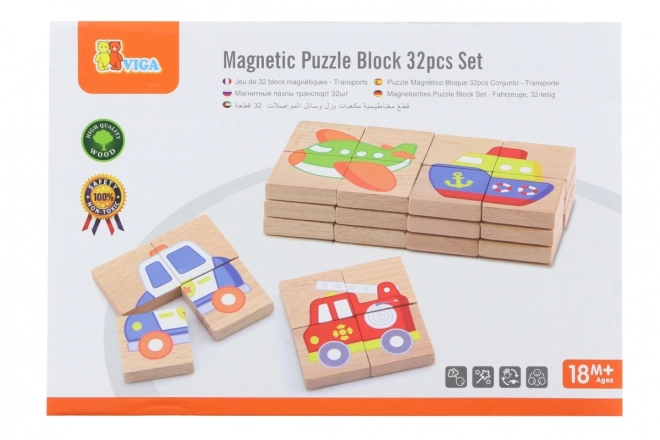 Wooden Magnetic Puzzle Transport Vehicles