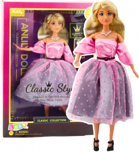 Anlily Doll in Light Pink Polka Dot Dress with Movable Limbs