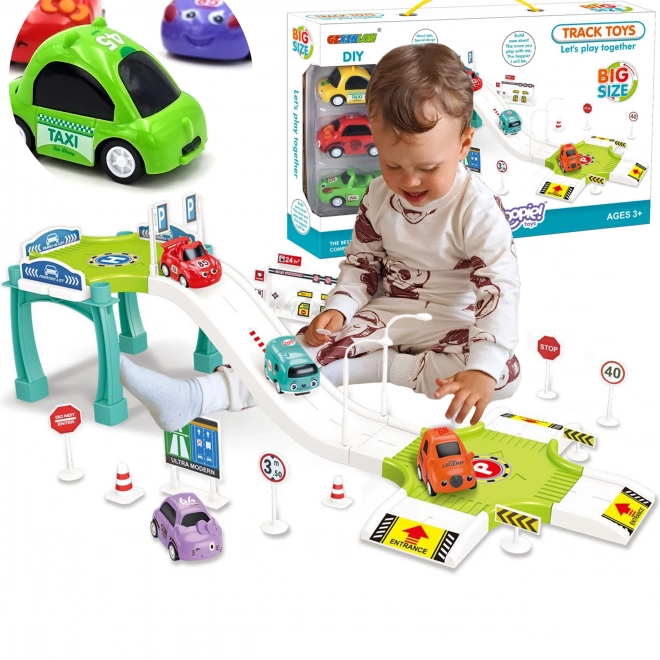 Woopie Parking Garage Playset with Gas Station and Traffic Signs