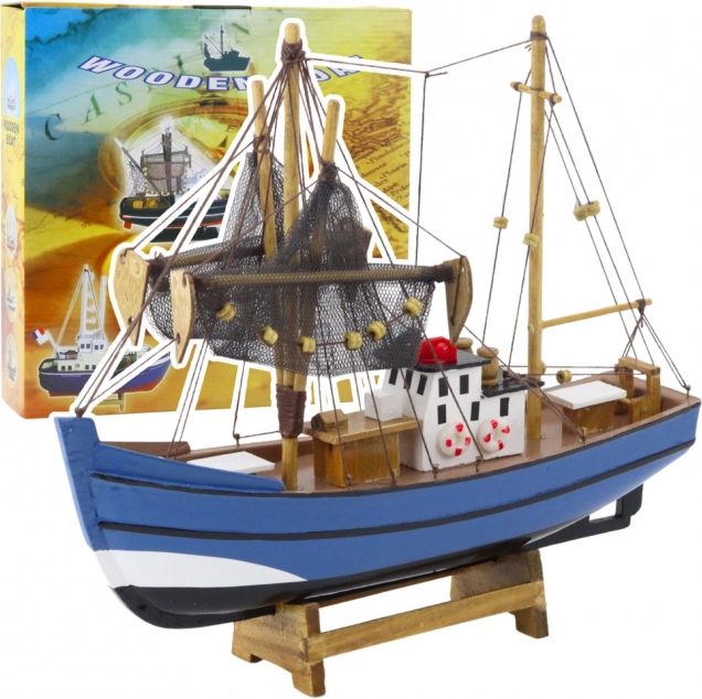 Model dekorativnog ribarskog čamca plavi 30x26 cm