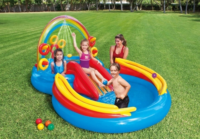 Children's Play Center Pool with Slide and Rainbow Shower