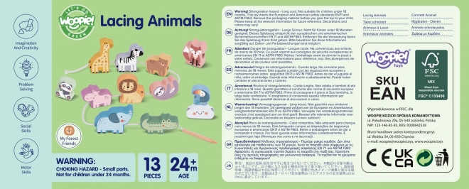 WOOPIE GREEN drewniany zestaw nawlekane ZOO Montessori 13 części