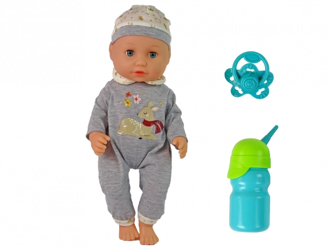 Interactive Baby Doll with Sounds and Accessories in Gray Pajamas