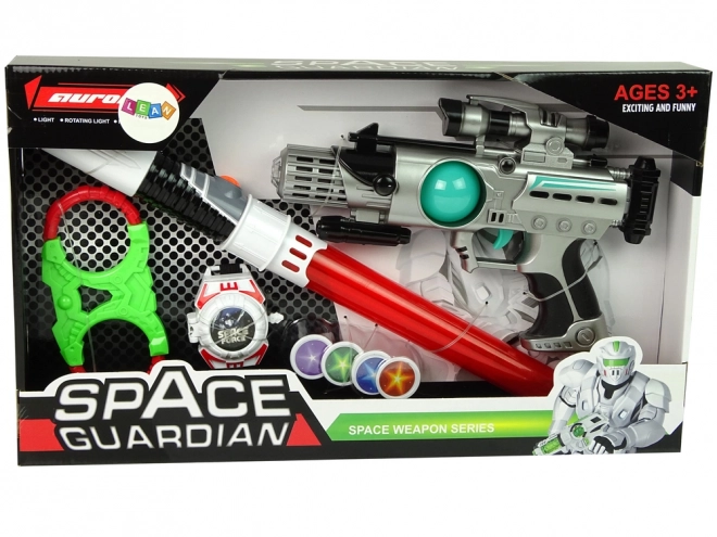 Cosmic Warrior Set with Laser Gun, Light Saber, Handcuffs, and Disk Launcher