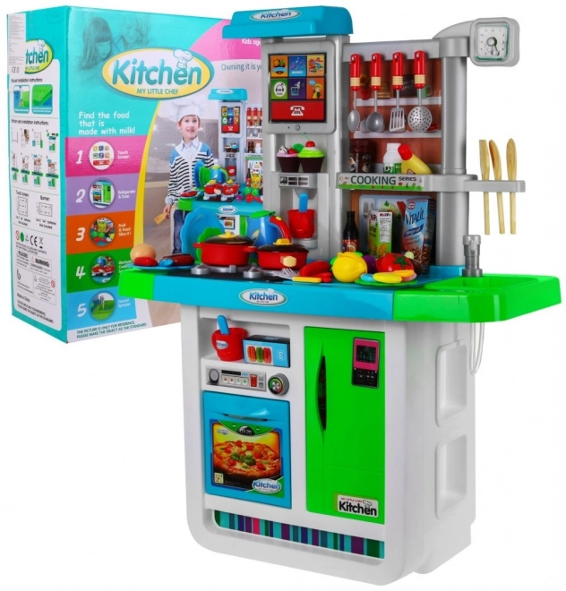 Interactive Blue Kitchen Set for Kids with Audio Panel and Water Faucet